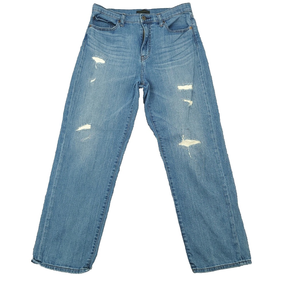 Uniqlo Jeans Womens Size 11 Blue Straight Denim Distressed Cotton Blend Stretch